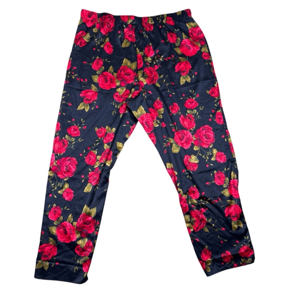 NWT Victoria's Secret Satin Black & Red Roses Floral Pajama Pants Bottom XXL